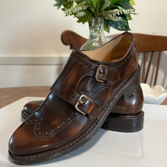 The Office Of Angela Scott Shoes - The Office of Angela Scott Brown Leather Double Monk Strap Size 37 1/2, 7 in US